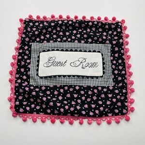 Handmade Cottagecore Pillow Sham Colorful "Guest Room" Floral 16" Square Pom‎